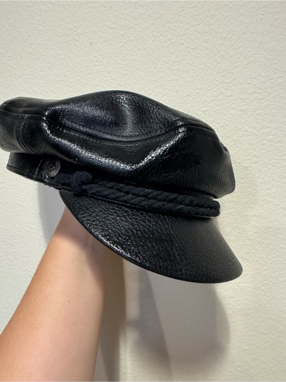 Brixton Black Faux Leather Newsboy Cap with Satin Lining